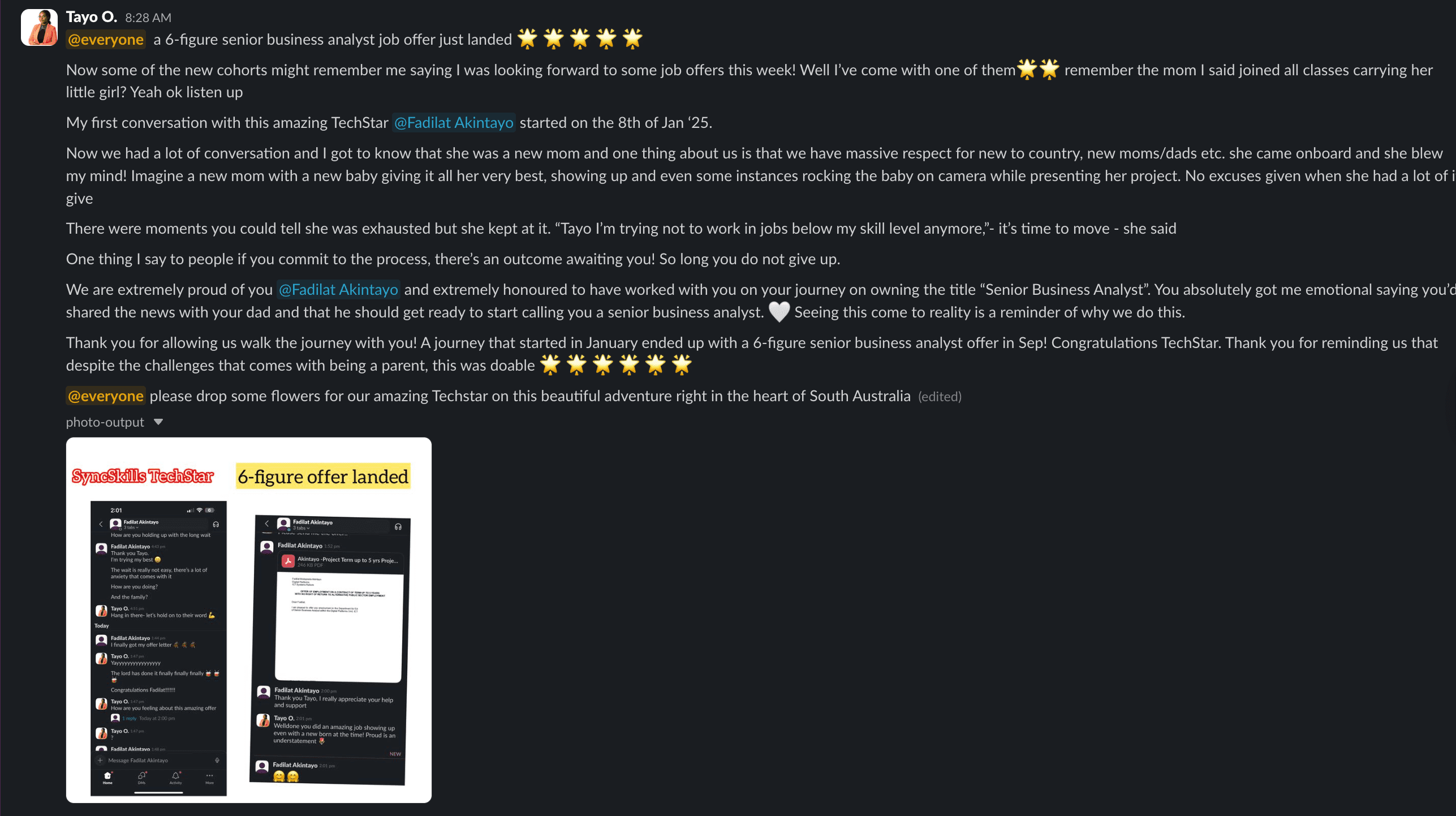 Job offer celebration in our community