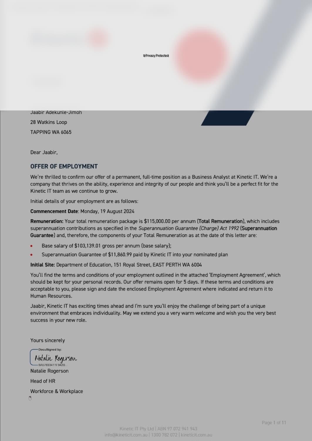 Jaabir's $115K contract at Kinetic IT