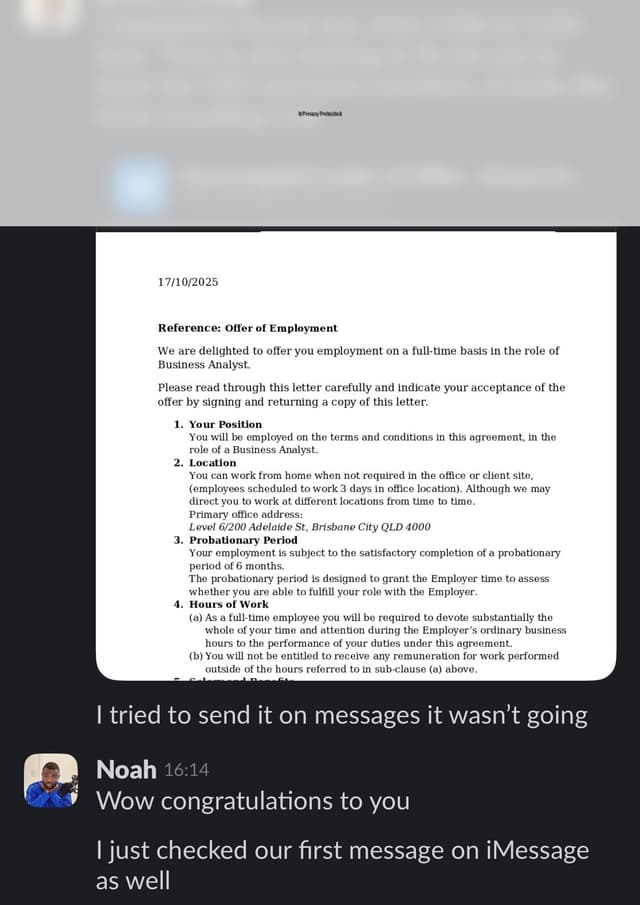 Brisbane BA offer letter