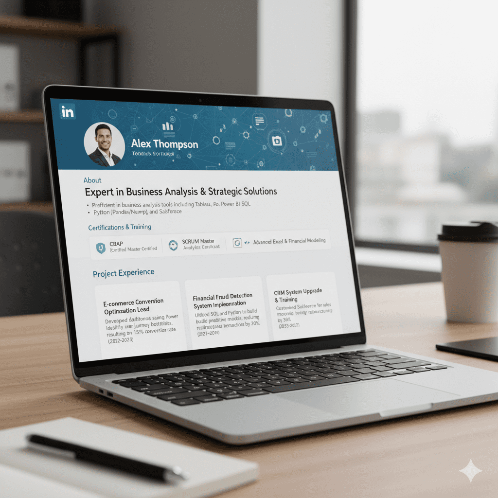 business analyst LinkedIn profile example – SyncSkills